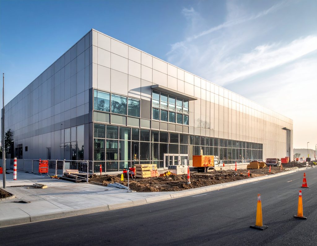 Commercial construction site with active build